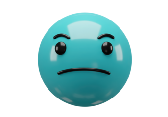 Isolated Turquoise Emoji with a Frowning Face and Sad Eyes with Slightly Raised Eyebrows