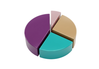Isolated pie chart representing statistical data with multiple colorful sections, rendering