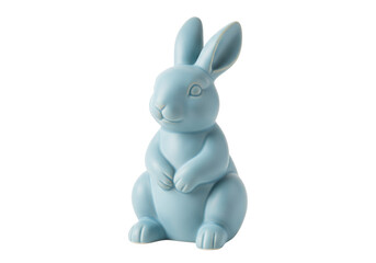 Isolated pale blue glazed ceramic bunny ornament for Easter decor, seasonal holiday object