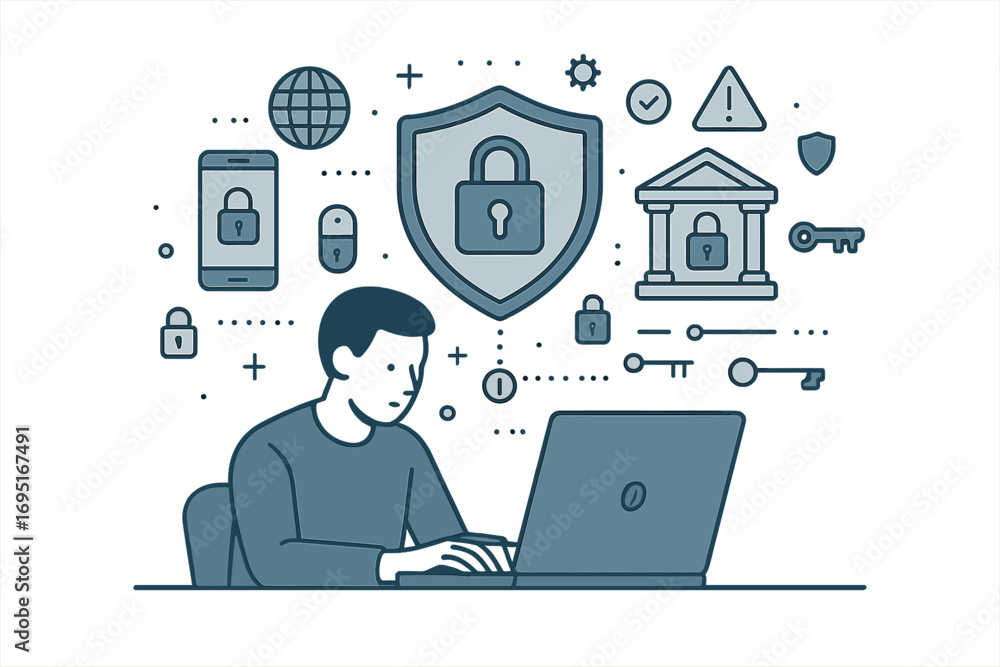 Poster the cybersecurity concept of global network security technology involves business professionals safe