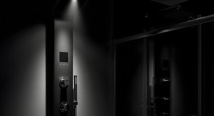 Modern Luxury Bathroom Interior Design With Sleek Lighting and Shower System at Night