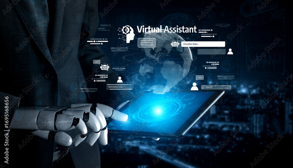 Poster ai assistant brain processor with llm technology, big data, machine learning, generative ai for busi