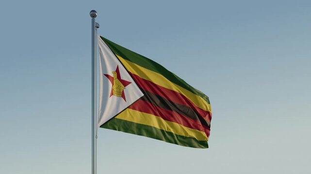 Zimbabwe Harare Flag seamless loop Cinematic Realistic Waving Blue Sky