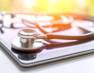 Close-up of stethoscope on tablet
