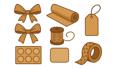 Craft paper elements collection: bows, twine, tape, and tags in rustic style