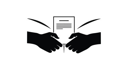 Two hands exchanging a document, symbolizing agreement or transfer of information.