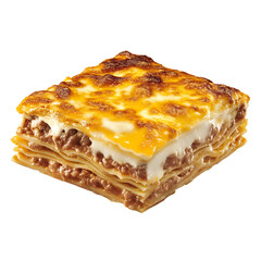 A slice of lasagna with layers of pasta, meat sauce, and melted cheese
