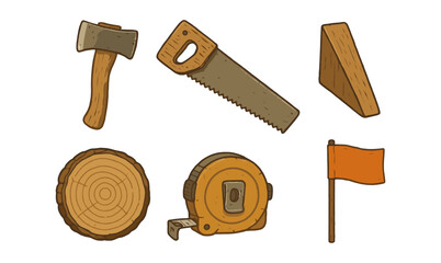 Vintage hand-drawn carpentry tools collection for woodcraft projects