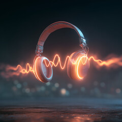 Neon orange sound wave with fiery sparks sweeping across, digital art