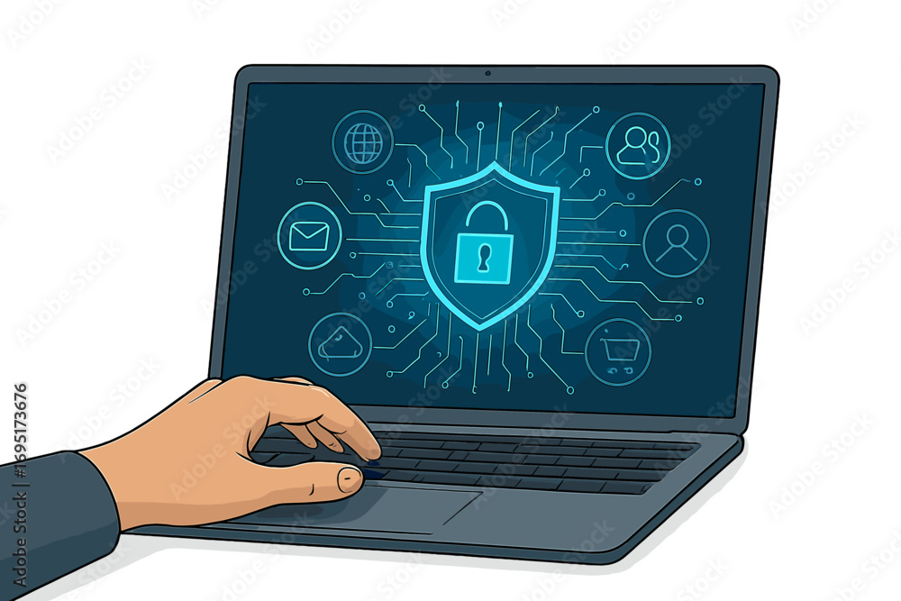Aufkleber cybersecurity involves login procedures, user identification, information security and encryption, s