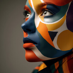 Geometric face portrait in side profile with vivid colors, digital art