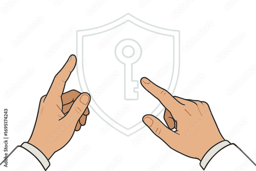 Poster a cyber security and data protection concept featuring a man accessing data via fingerprint scanning