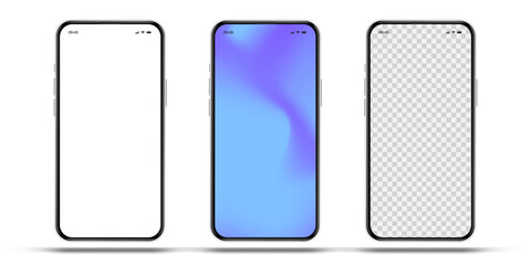 Realistic smartphone mockup. Mobile phone vector with isolated on white background. Device front view. 3D mobile phone with shadow. Realistic, high quality smart phone mockup for ui ux presentation.