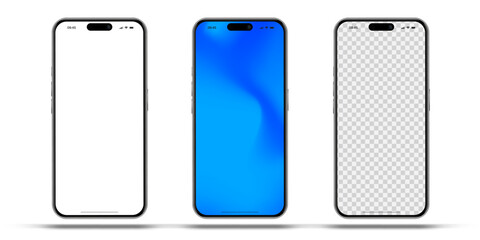 Realistic smartphone mockup. Mobile phone vector with isolated on white background. Device front view. 3D mobile phone with shadow. Realistic, high quality smart phone mockup for ui ux presentation.