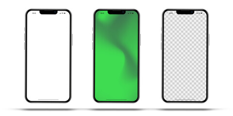 Realistic smartphone mockup. Mobile phone vector with isolated on white background. Device front view. 3D mobile phone with shadow. Realistic, high quality smart phone mockup for ui ux presentation.