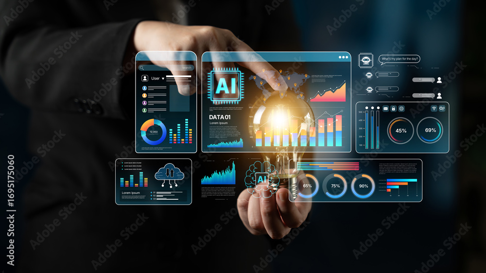 Poster ai assistant brain processor with llm technology, big data, machine learning, generative ai for busi