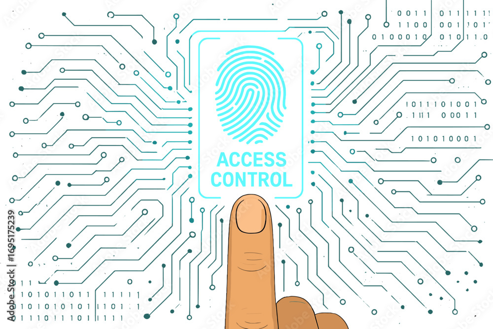 Aufkleber a biometric cybersecurity system and access control concept allows a businessman to securely access 