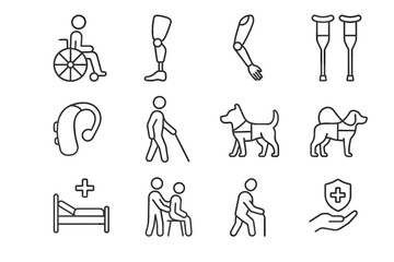 Fototapeta premium Disability and Accessibility Icons – Rehabilitation and Support Set