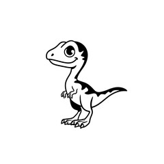 Velociraptor. Velociraptor simple black and white line art vector logo