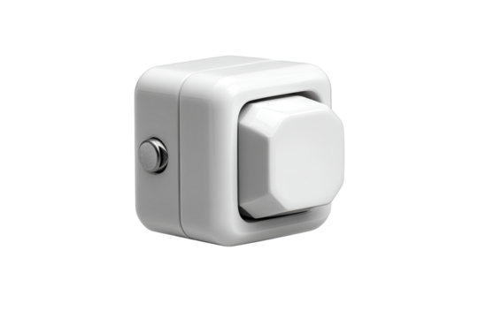 White cube button switch isolated on black background