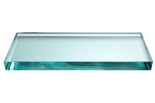 Rectangular glass panel, light teal tint at base