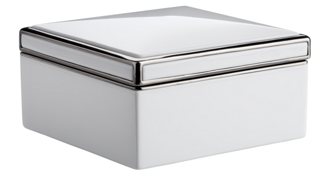 Square white box with silver trim