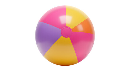 Obraz premium Classic beach ball isolated on transparent background for summer fun, Colorful inflatable beach ball with white, orange, yellow, and blue panels, summer pool toy