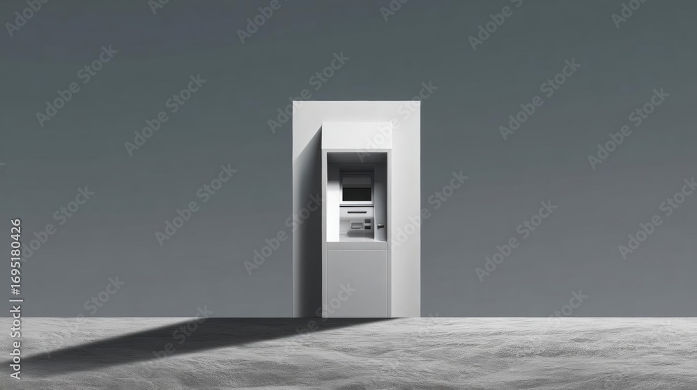 Aufkleber empty room with a white door in the center. the door is open, revealing a small window with a view o