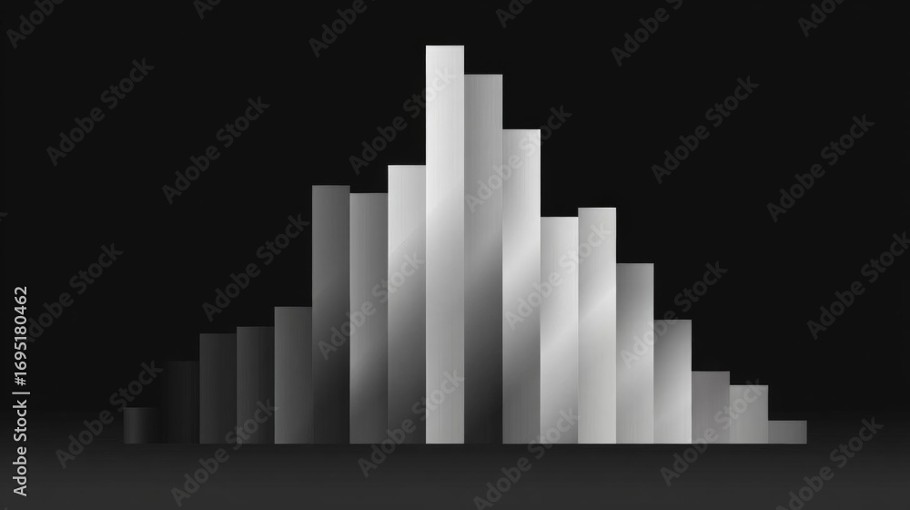 Poster black and white illustration of a pyramid-like structure. the pyramid is made up of multiple vertica