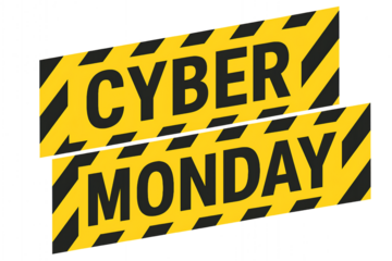 Cyber Monday Warning Sign on Yellow Caution Tape without Background
