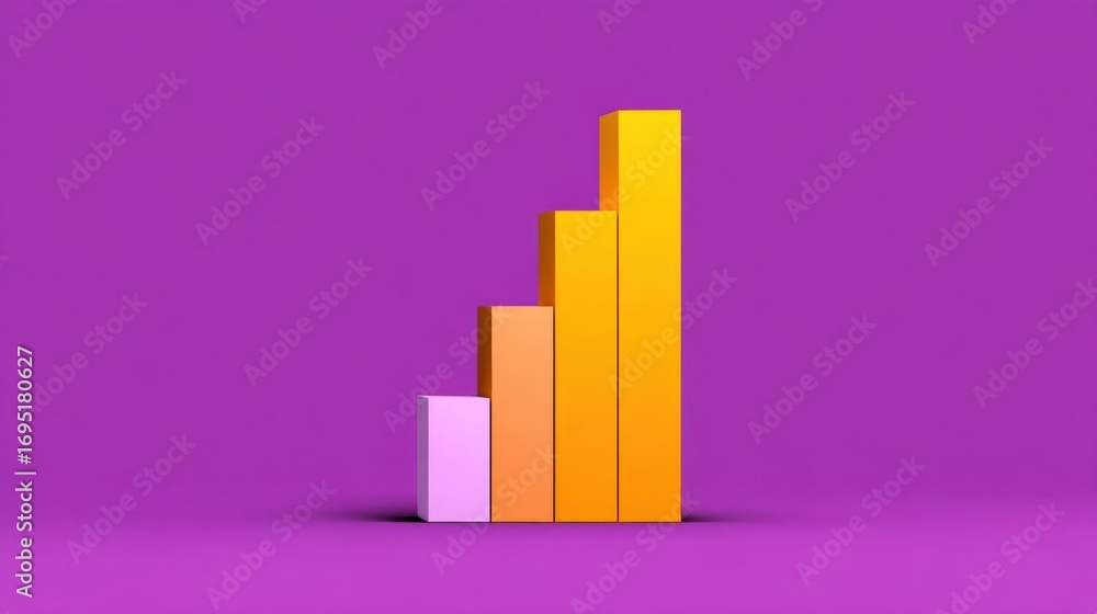 Poster 3d rendering of a bar graph. the bars are arranged in a vertical line, with the highest bar at the b