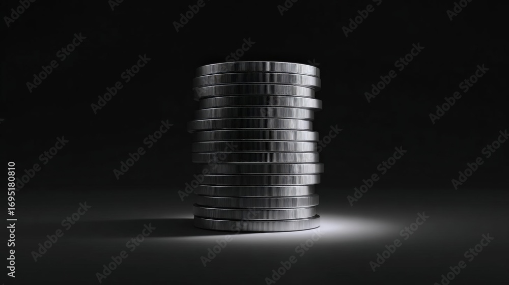 Leinwandbilder 3d rendering of a stack of coins. the coins are arranged in a cylindrical shape and are stacked on t