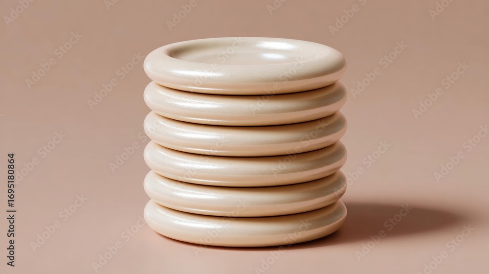 Poster stack of six white ceramic rings arranged in a circular pattern. the rings are of different sizes an