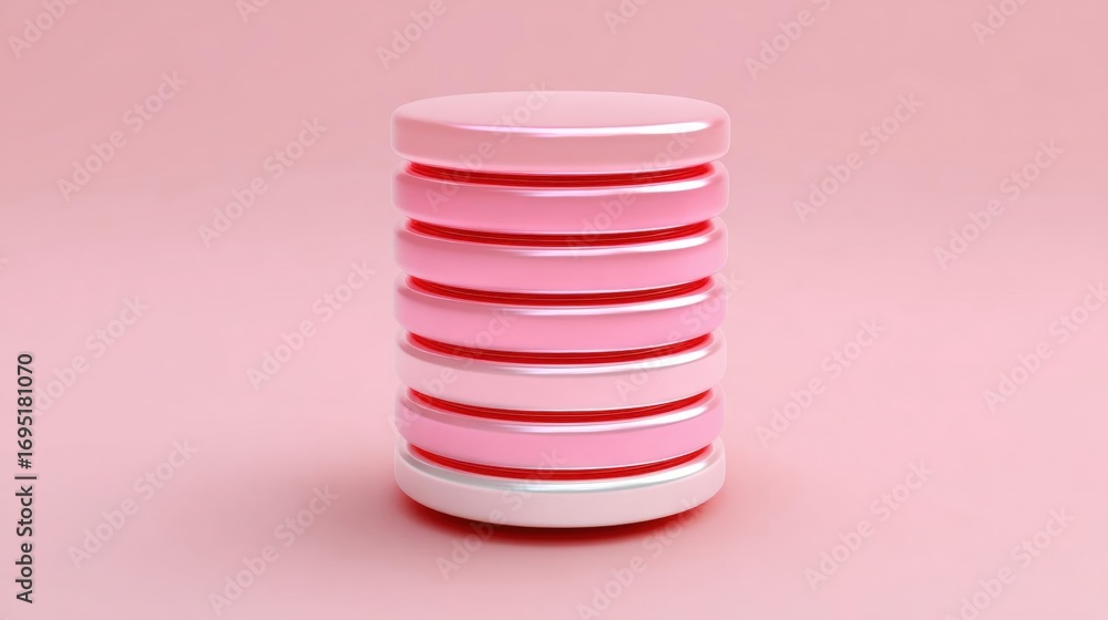 Leinwandbilder 3d rendering of a stack of red and white cylindrical objects on a pink background. the objects appea
