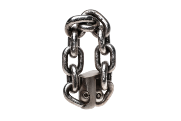 Close-up of heavy-duty metal chains intertwined, secured by a clasp