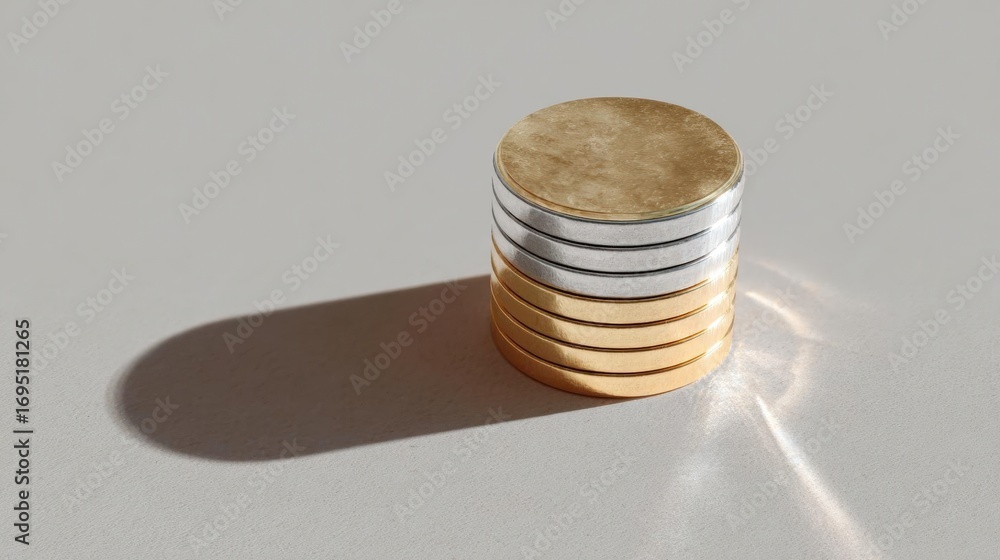 Aufkleber stack of coins with a round lid on top. the coins are arranged in a horizontal line, with the topmos