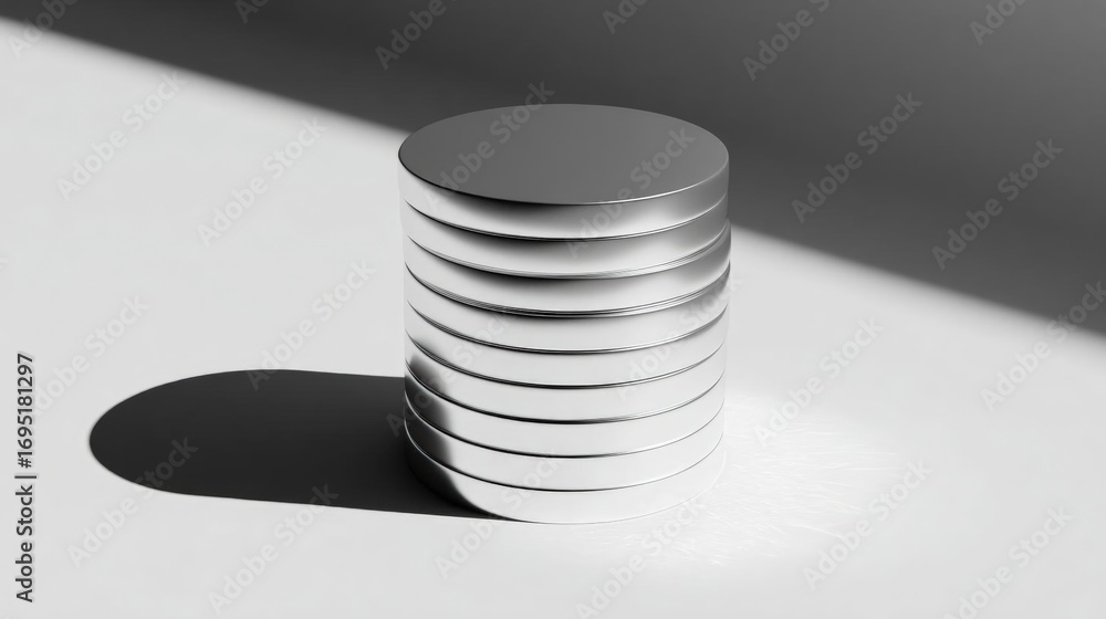 Poster 3d rendering of a stack of coins. the coins are arranged in a circular pattern, with the topmost coi