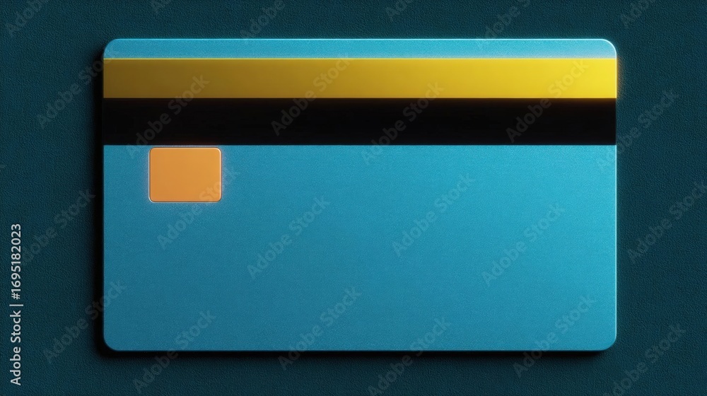 Poster digital illustration of a credit card. the card is rectangular in shape and has a blue background wi