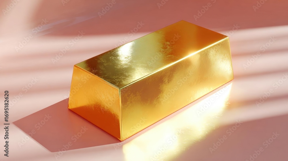 Poster 3d rendering of a gold bar. the bar is rectangular in shape and has a shiny, metallic surface. it is