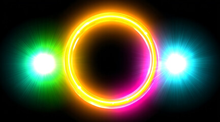 Vibrant light ring with color flares on black backdrop