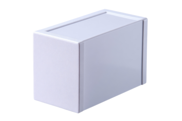 White plastic enclosure isolated on black background, packaging, product shot