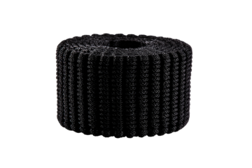 Black knitted fabric roll studio shot, textile background