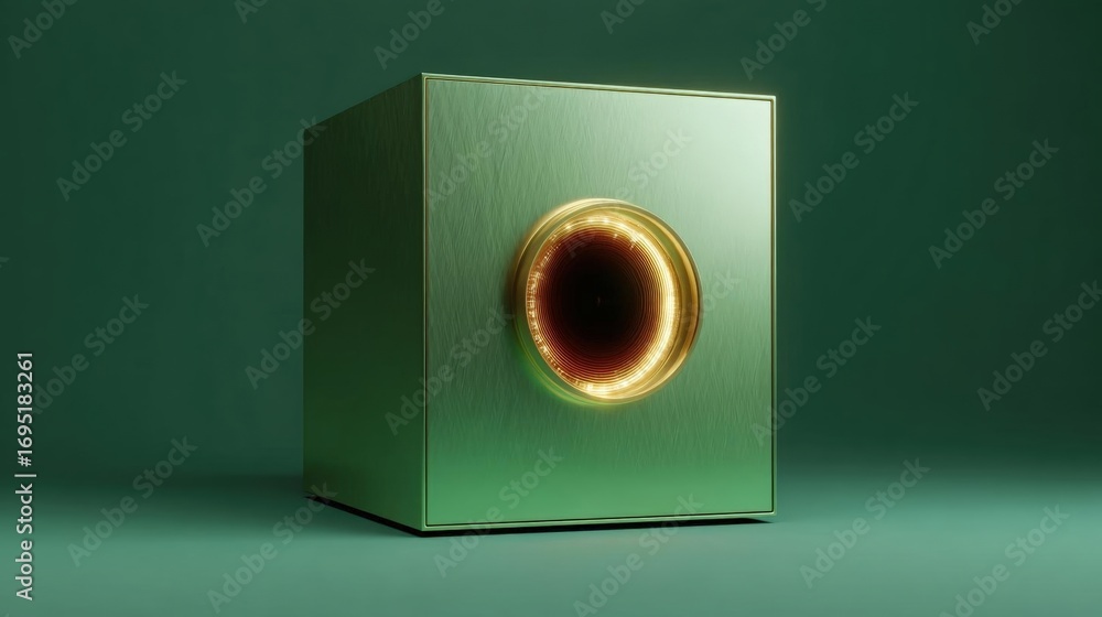 Poster 3d rendering of a square-shaped object with a green background. the object appears to be made of a m