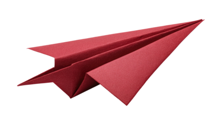 A crimson paper airplane, sharply defined