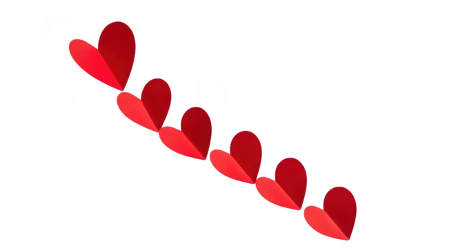 A row of red hearts isolated on transparent background
