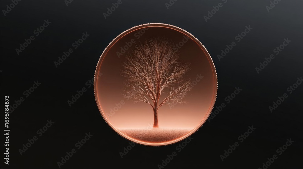 Poster circular illustration of a tree in the center of a black background. the tree is bare and has no lea