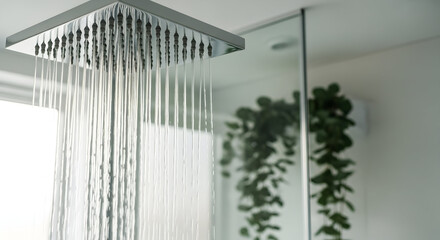 Refreshing Showerhead Delivering Clean Water Amidst A Modern, Minimalist Bathroom Setup