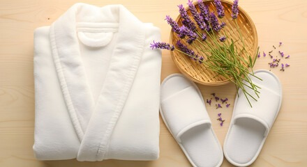 Relaxation And Tranquility:  Aromatic Spa Essentials On Wooden Surface For Wellness
