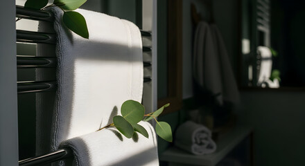 Relaxation Focused Bathroom Design Featuring Fresh Eucalyptus And White Towels