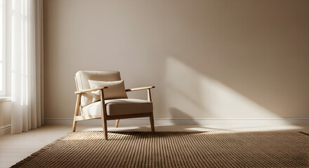 Relaxation In Modern Space: A Comfortable Chair Beside a Window With Sunlight